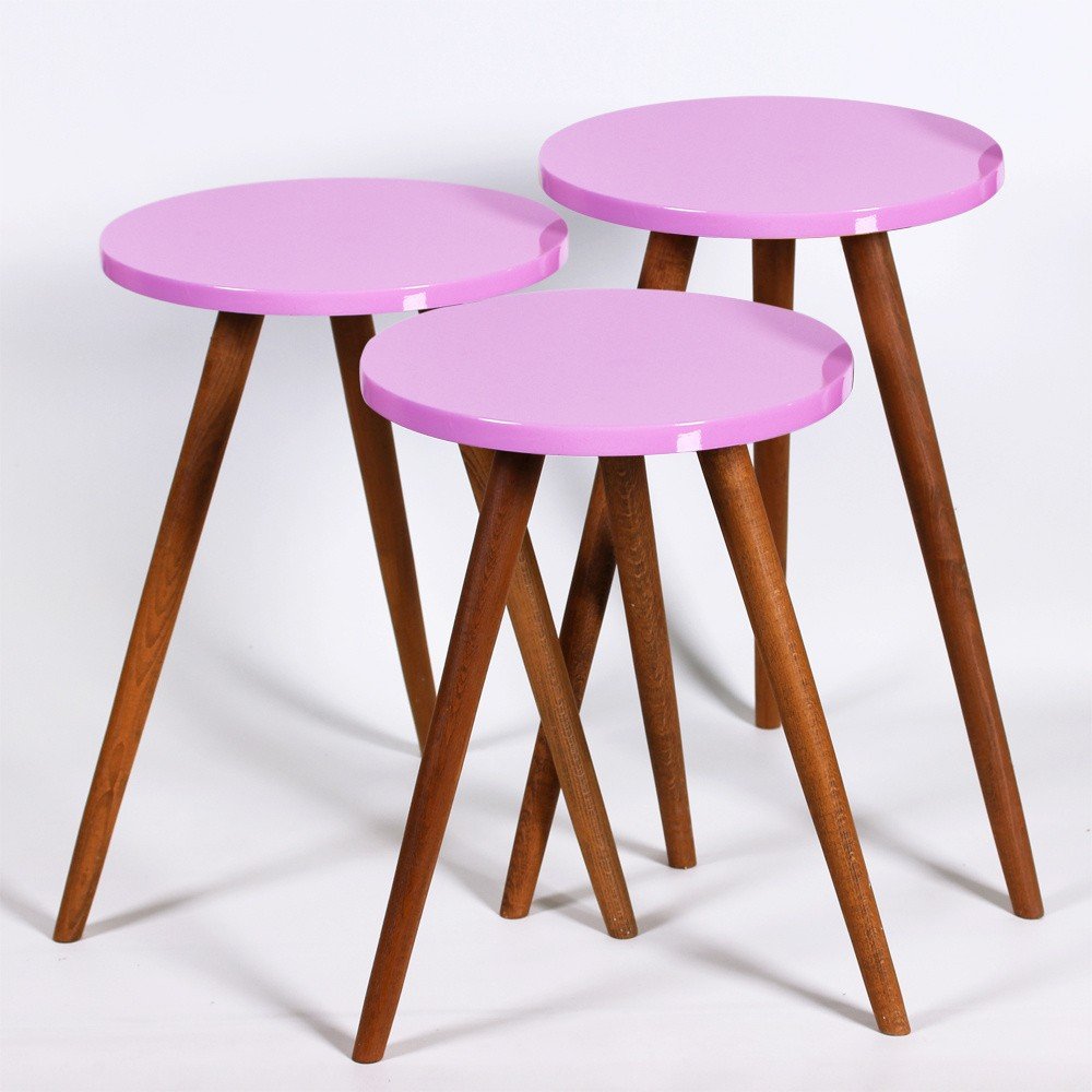 Sada 3 růžových odkládacích stolků Kate Louise Round v:957218