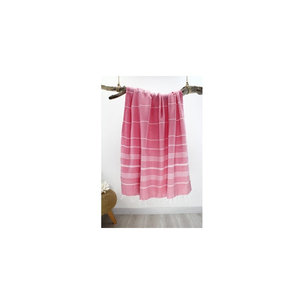 Růžovo-červená Hammam osuška s pruhy Classic Style, 100 x 180 cm v:937706