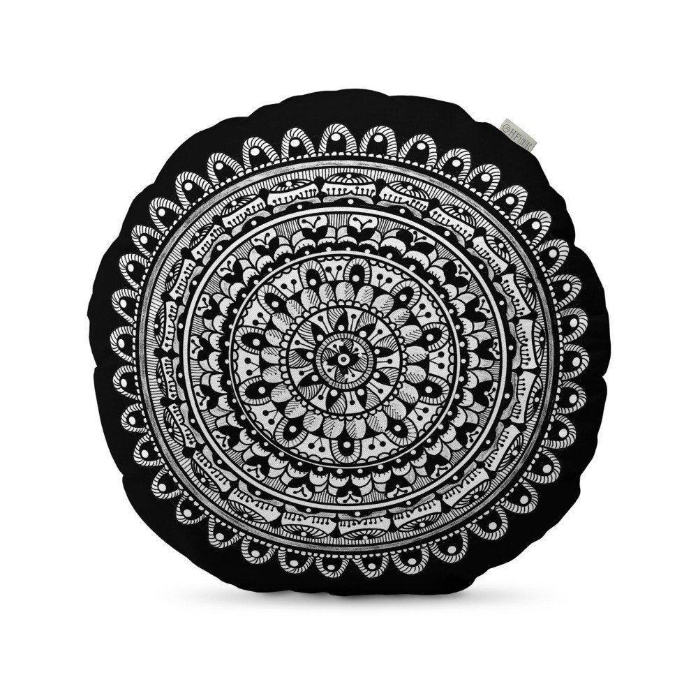 Černý polštář HF Living Mandala, ⌀ 50 cm v:894232