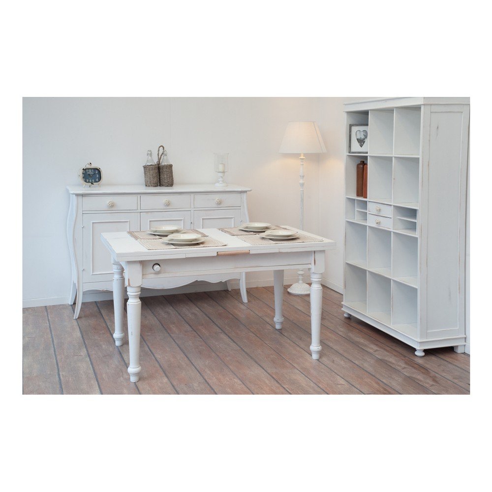 Bílý dřevěný jídelní stůl s výsuvnou pracovní deskou Castagnetti, 140 x 80 cm v:848010