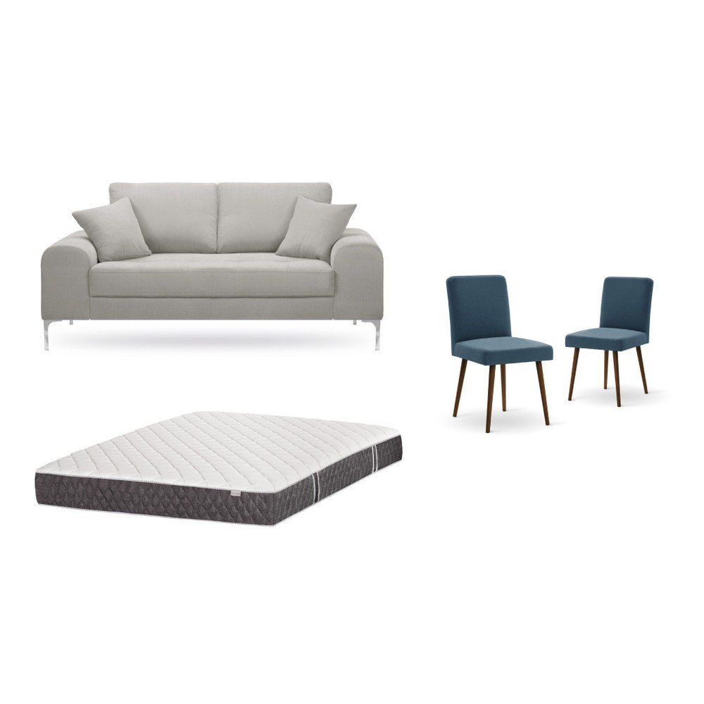 Set dvoumístné světle šedé pohovky, 2 modrých židlí a matrace 140 x 200 cm Home Essentials v:1129808