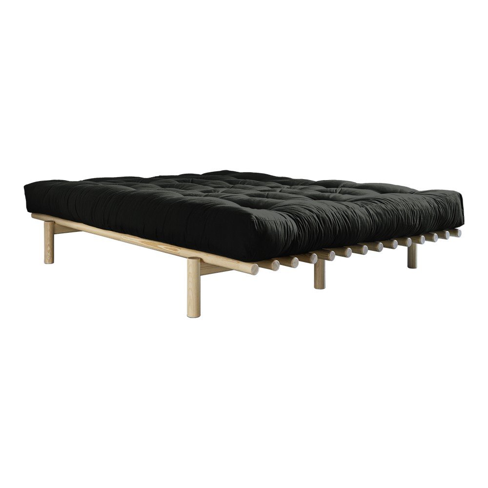 Dvoulůžková postel z borovicového dřeva s matrací Karup Design Pace Double Latex Natural Clear/Black, 200 x 180 cm v:1309162