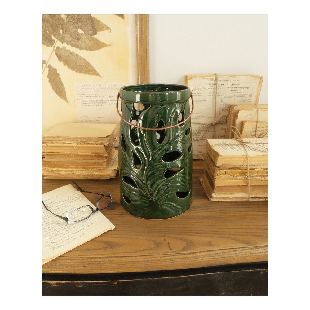 Tmavě zelená keramická lucerna Orchidea Milano Tropical, výška 28 cm v:1013298