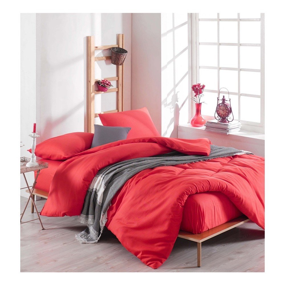 Set červeného povlečení s prostěradlem na dvoulůžko Basso Rojo, 200 x 220 cm v:1114822