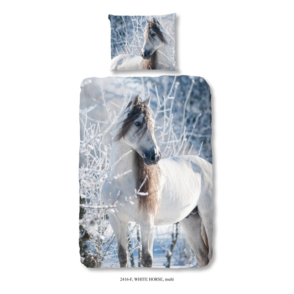 Dětské flanelové bavlněné povlečení na jednolůžko Good Morning White Horse, 140 x 200 cm v:1317578