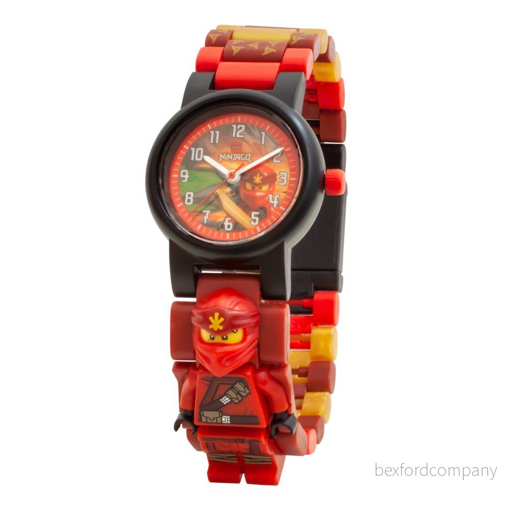 Červené náramkové hodinky se skládacím řemínkem a minifigurkou LEGO® NINJAGO Kai v:1327950