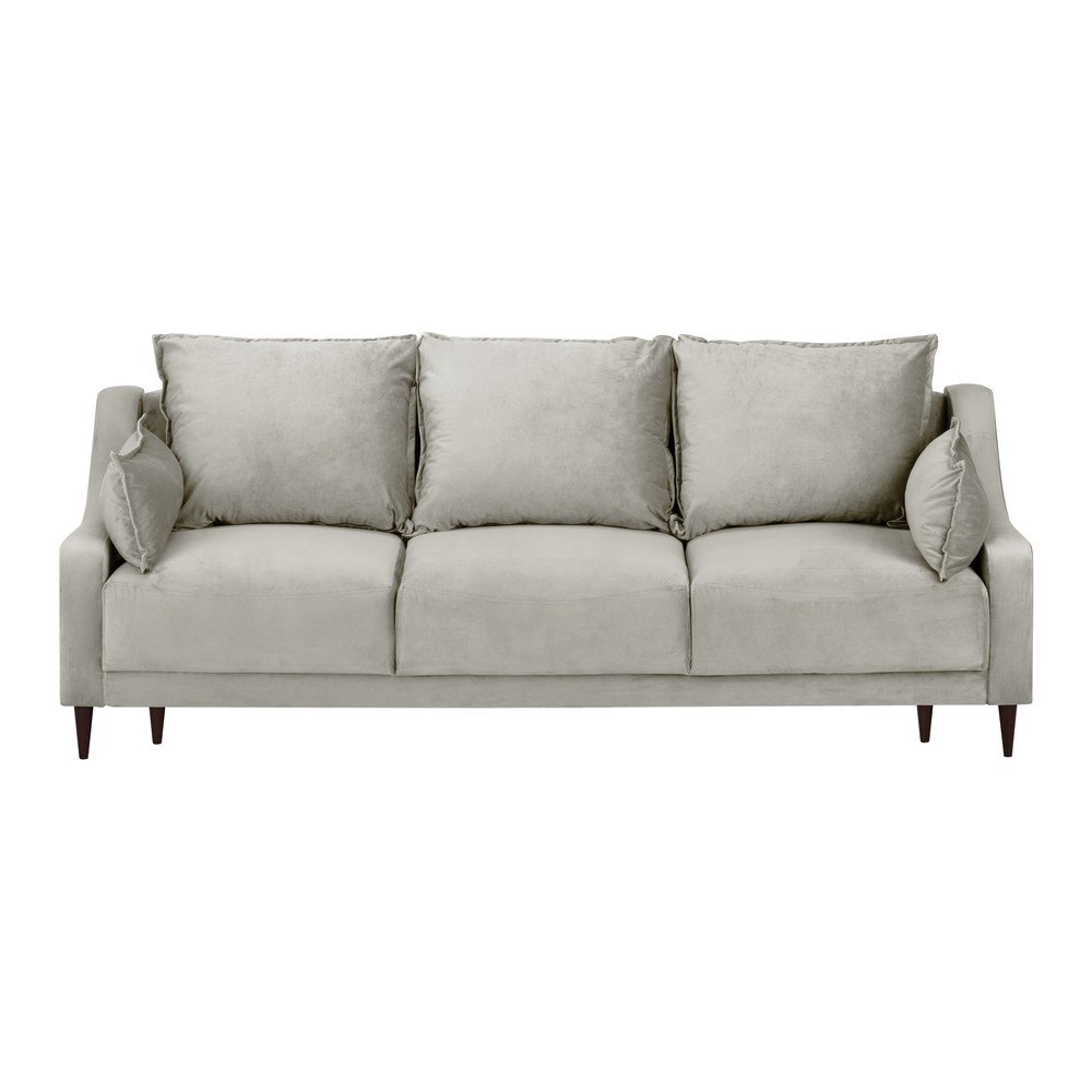 Béžová sametová rozkládací pohovka s úložným prostorem Mazzini Sofas Freesia, 215 cm v:1158804