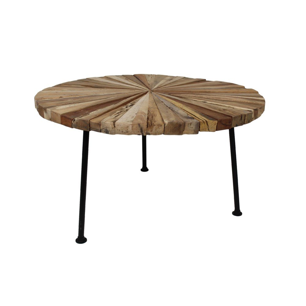 Odkládací stolek s deskou z teakového dřeva a černými nohami HSM collection Sun Round, ⌀ 80 cm v:929764