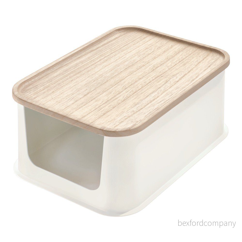 Bílý úložný box s víkem ze dřeva paulownia iDesign Eco Open, 21,3 x 30,2 cm v:1387541