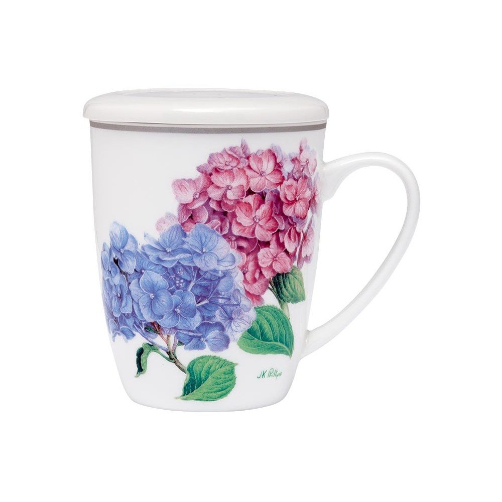 Hrnek z kostního porcelánu s pokličkou a sítkem na sypaný čaj Ashdene Pastel Hydrangeas, 350 ml v:1068706