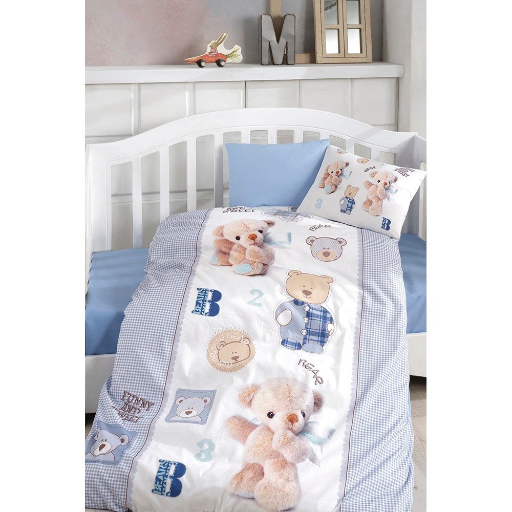 4dílné bavlněné dětské povlečení do postýlky s prostěradlem 100×150 cm Blue Bear – Mila Home v:1712136 4dílné bavlněné dětské povlečení do postýlky s prostěradlem 100×150 cm Blue Bear – Mila Home v:1712136