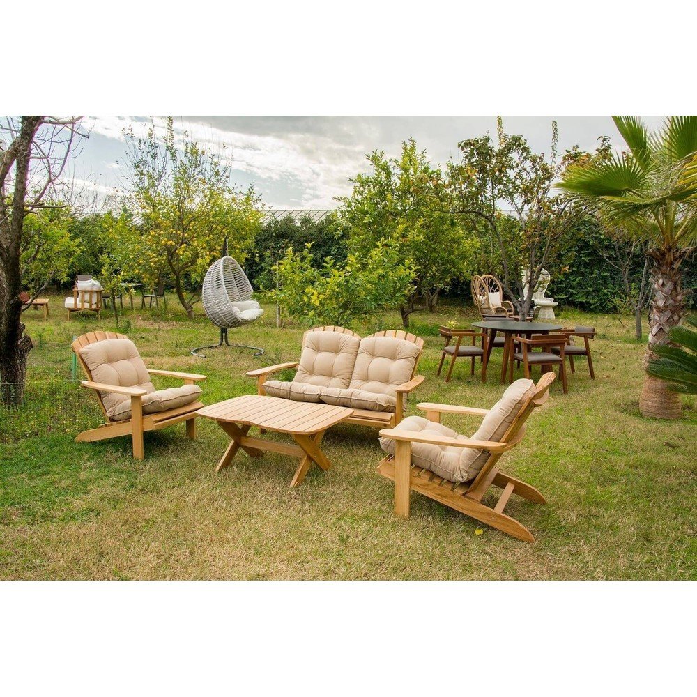 Zahradní lounge set z masivního dřeva v krémovo-přírodní barvě pro 4 Adirondack – Floriane Garden v:1541118
