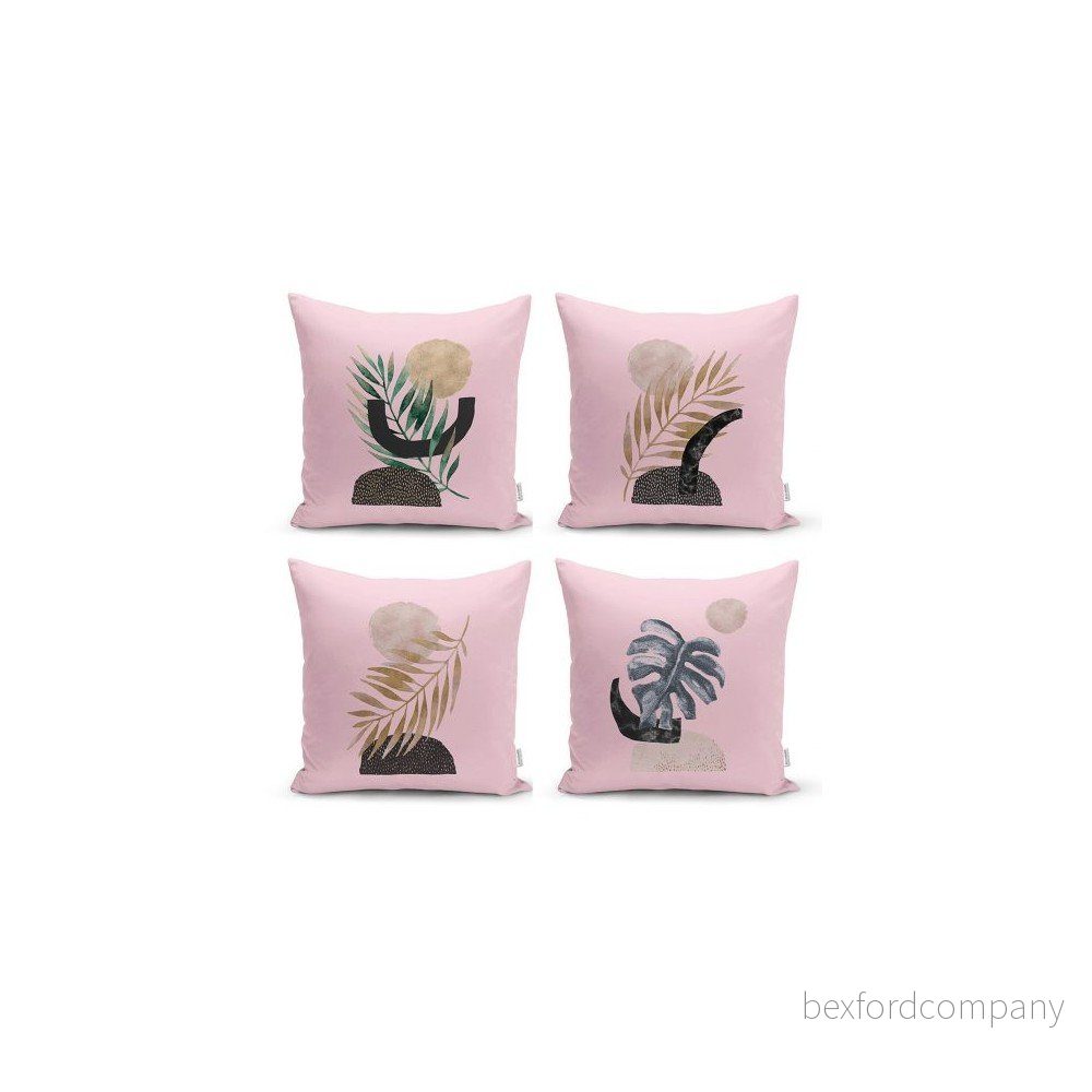 Sada 4 dekorativních povlaků na polštáře Minimalist Cushion Covers Geometric Leaf Pink, 45 x 45 cm v:1371959