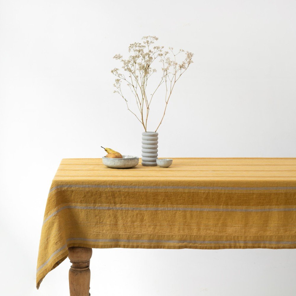 Lněný ubrus 200x200 cm Amber Bronze Stripes – Linen Tales v:1693438
