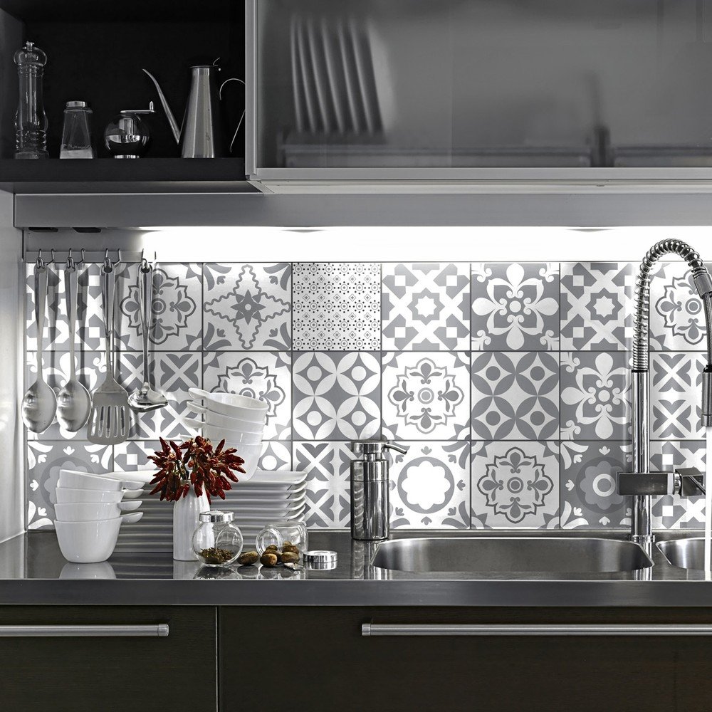 Sada 30 samolepek na stěnu Ambiance Azulejos Evra Gray, 15 x 15 cm v:1193478