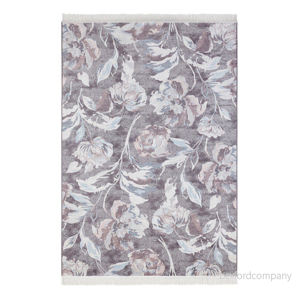 Šedý koberec s příměsí bavlny Nouristan Contemporary Flowers, 135 x 195 cm v:1433847