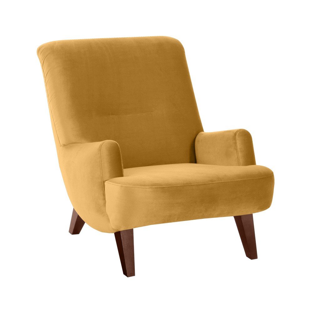 Žluté křeslo s hnědými nohami Max Winzer Brandford Suede v:897032