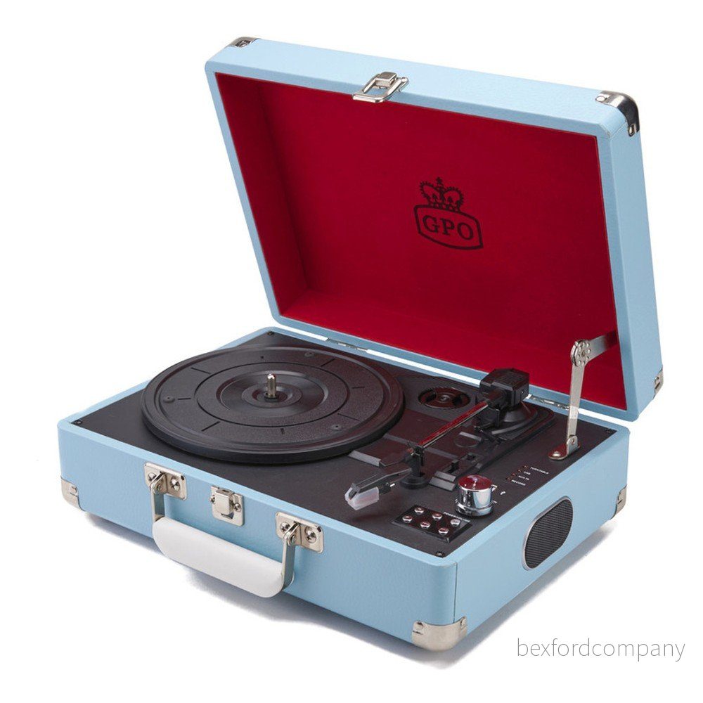 Světle modrý gramofon s rádiem GPO Attache Blue v:1203914