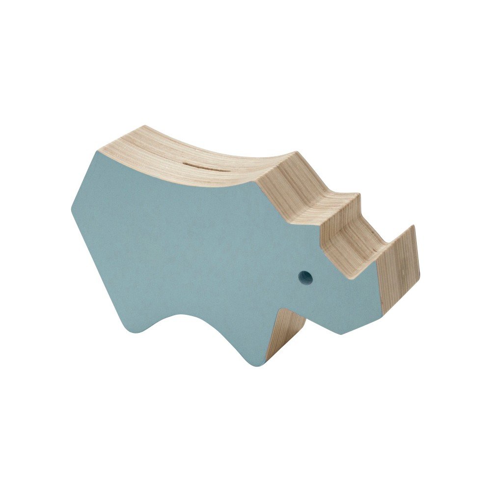 Dřevěná modrá kasička Sebra Rhino v:948648