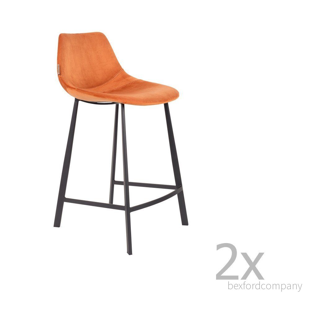 Sada 2 oranžových barových židlí se sametovým potahem Dutchbone, výška 91 cm v:1045454