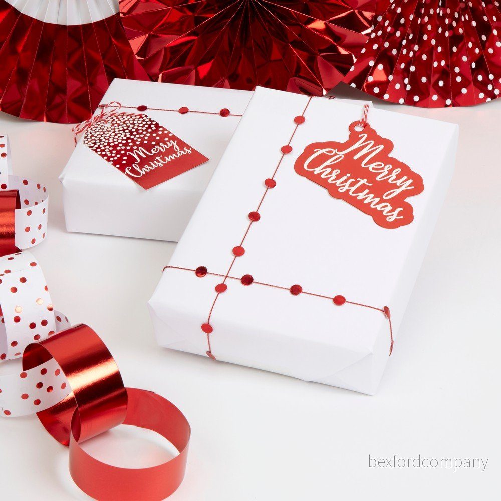 Sada 10 červených vánočních papírových visaček na dárky Neviti Merry Christmas Red & White Dots v:1318222