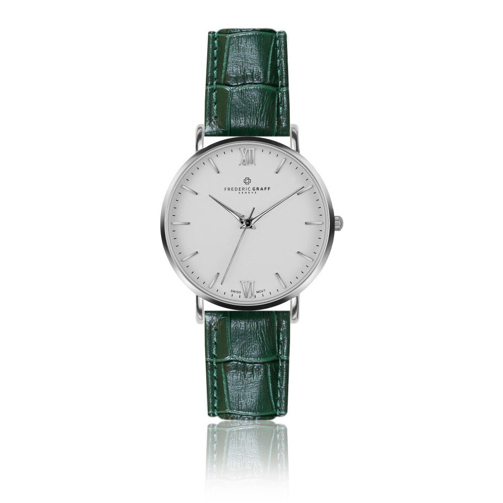 Pánské hodinky s tmavě zeleným páskem z pravé kůže Frederic Graff Silver Dent Blanche Croco Dark Green v:996932