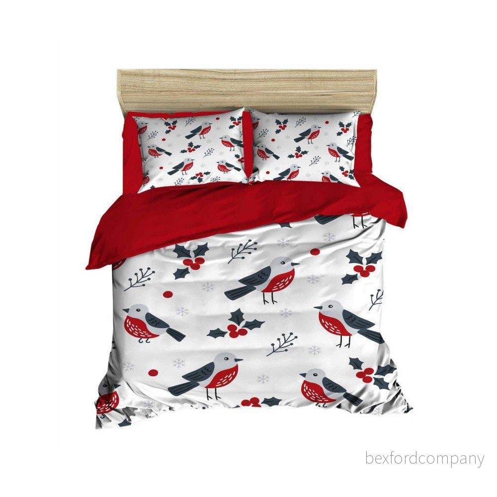 Sada povlečení a prostěradla na dvoulůžko Birds Red, 200 x 220 cm v:941092