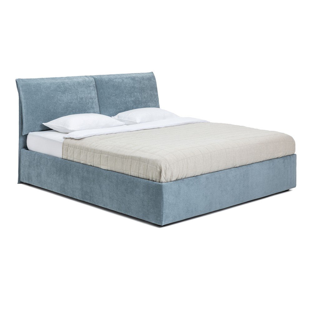 Modrá čalouněná dvoulůžková postel s úložným prostorem s roštem 180x200 cm Thessa Pillow – Bonami Selection v:1756638