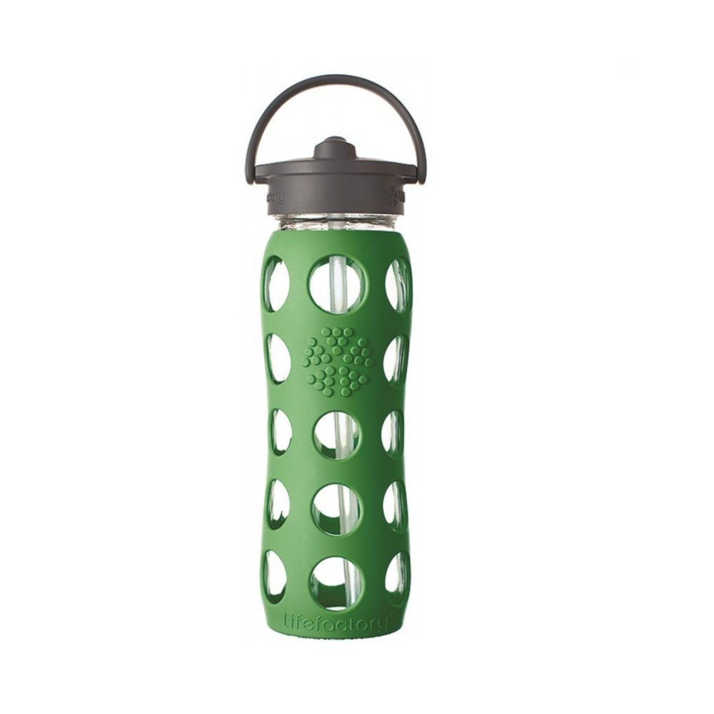 Skleněná lahev na vodu se silikonovým brčkem a chráničem Lifefactory Grass, 650 ml v:877040