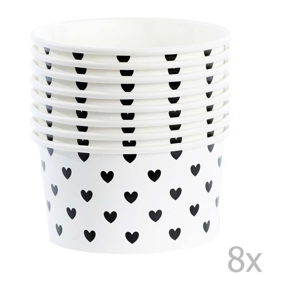 Sada 8 papírových kelímků na zmrzlinu se lžičkami Miss Étoile Black Hearts v:874696