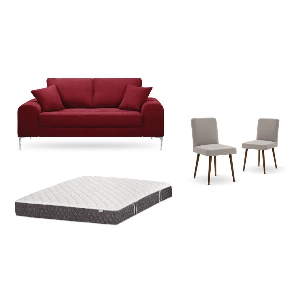 Set dvoumístné červené pohovky, 2 šedobéžových židlí a matrace 140 x 200 cm Home Essentials v:1129886