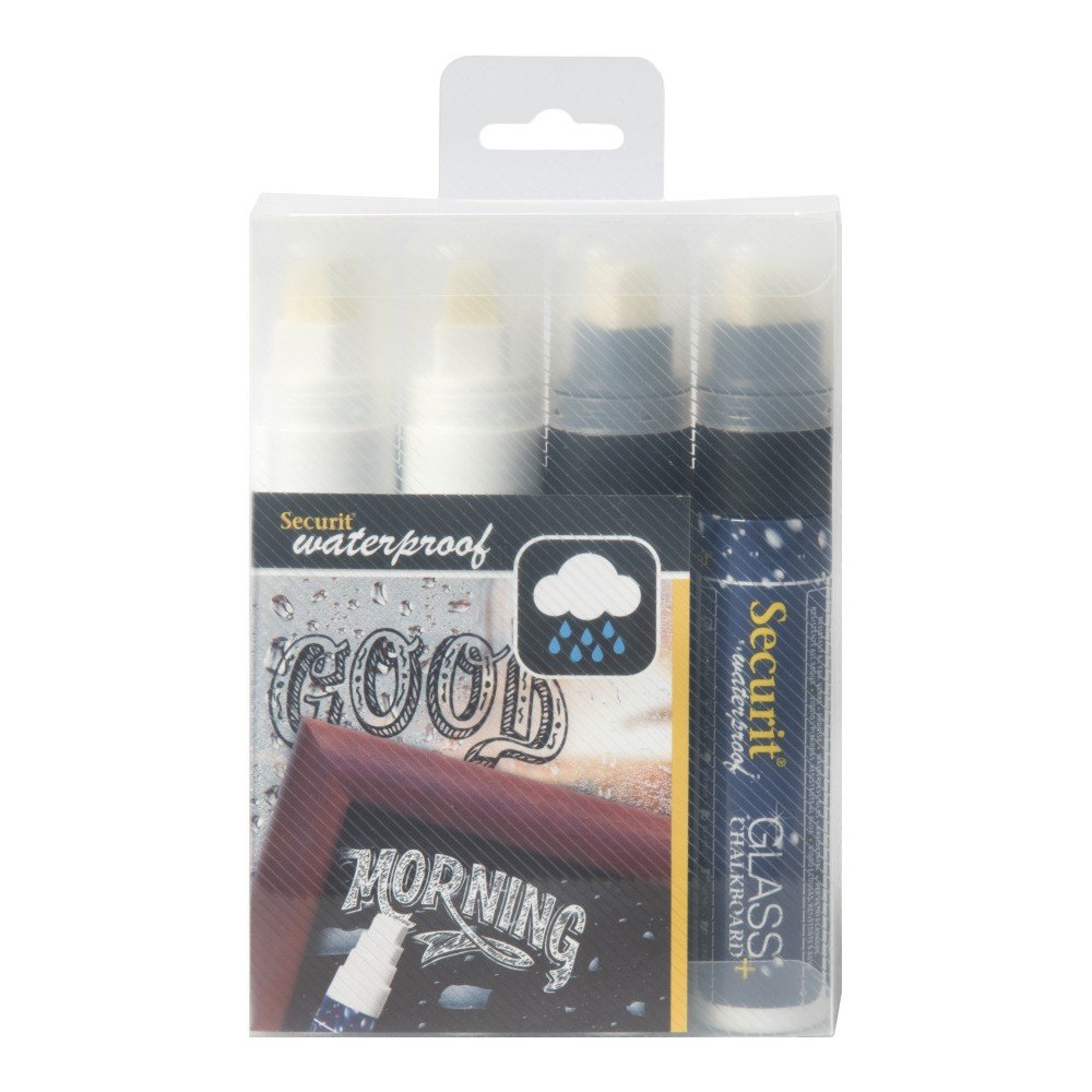 Sada 4 bílých a černých voděodolných křídových popisovačů Securit® Large Waterproof Chalkmarker v:1108766