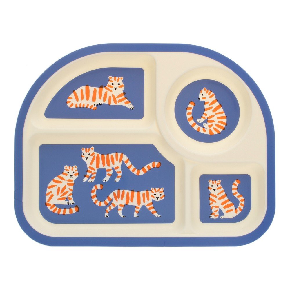 Modrý/béžový plastový dětský talíř 21x27 cm Tiger – Rex London v:1937030