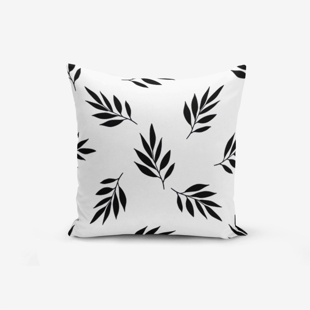 Černo-bílý povlak na polštář s příměsí bavlny Minimalist Cushion Covers Black White Leaf, 45 x 45 cm v:1166450