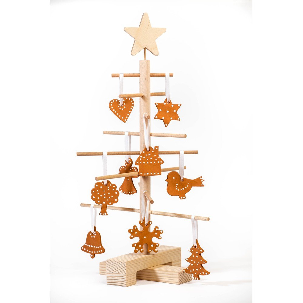 Set dřevěného vánočního stromku a 14 terakotových ozdob Nature Home, výška 45 cm v:1336348