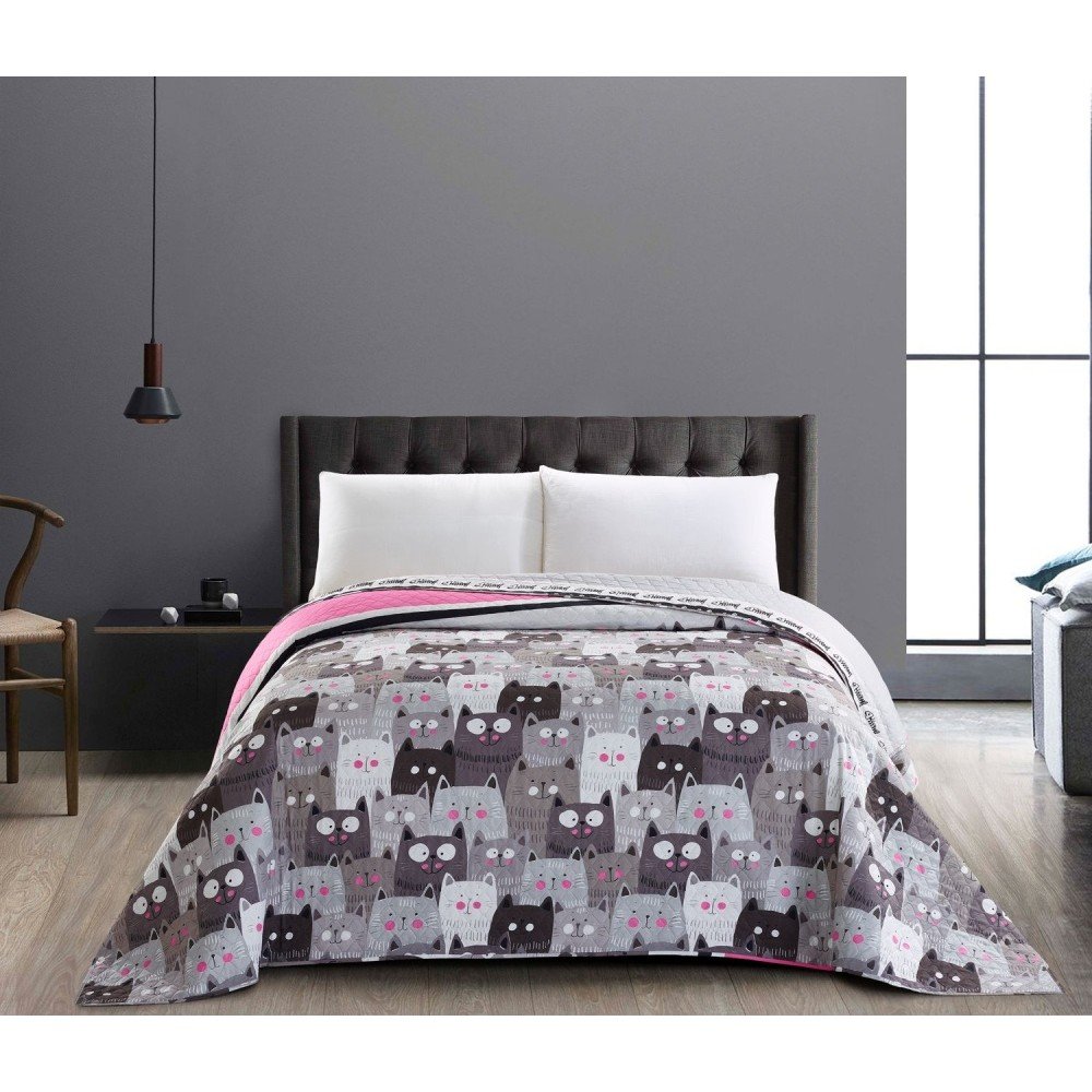 Oboustranný šedý přehoz z mikrovlákna DecoKing Cat Invasion, 170 x 270 cm v:1189254