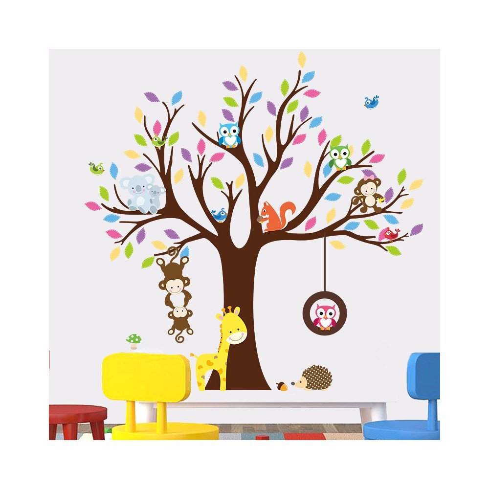 Sada nástěnných dětských samolepek Ambiance Tree with Animals v:847724