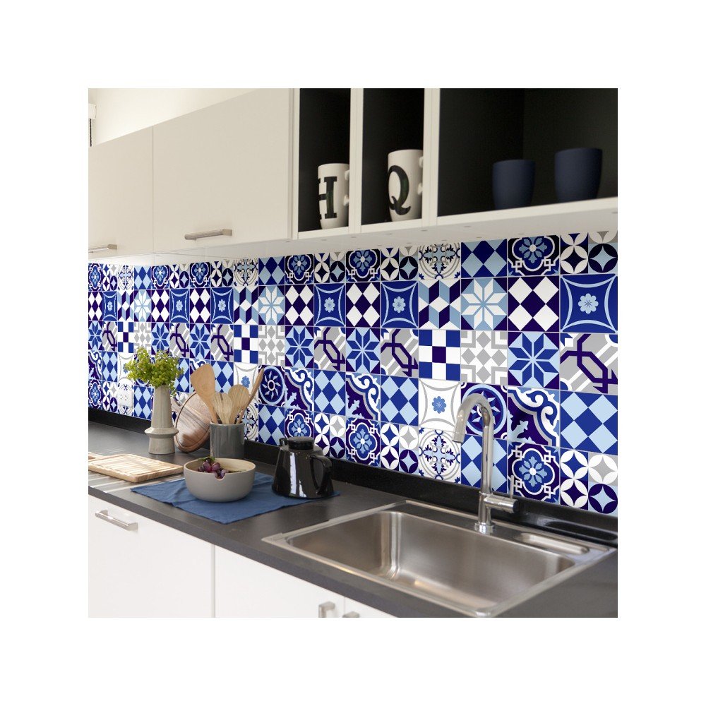 Sada 60 nástěnných samolepek Ambiance Azulejos San Paolo, 10 x 10 cm v:1139622