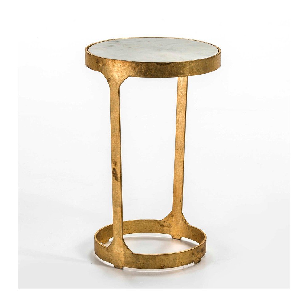 Odkládací stolek ve zlaté barvě s mramorovou deskou Thai Natura, ∅ 36 cm v:1091638