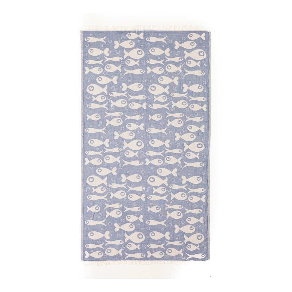 Modrá hammam osuška Begonville Premium Pesces, 175 x 90 cm v:1040172
